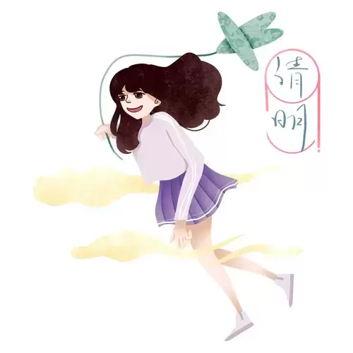 清明節-放風箏的女孩插圖素材