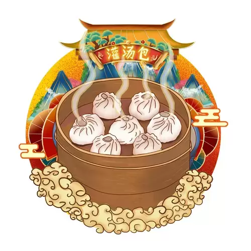 中華美食-灌湯包插圖素材