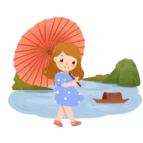清明節-雨中打傘的小女孩插圖素材