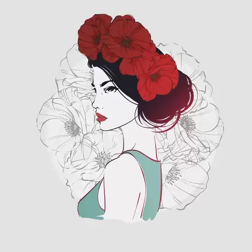 卡通頭像-頭戴鮮花的時裝女人插圖