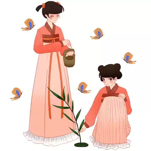 清明節-姐妹-植樹插圖素材