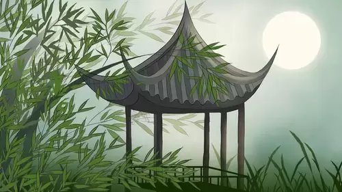 中國古建-古亭竹林插圖素材
