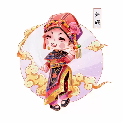 中國56個民族服飾-羌族插圖素材