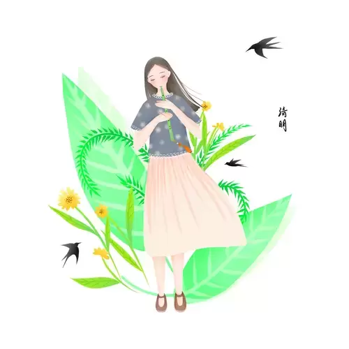清明節-吹笛子的女孩插圖素材