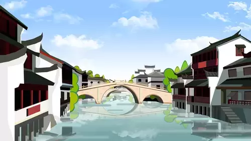 中國古建-江南水鄉插圖素材