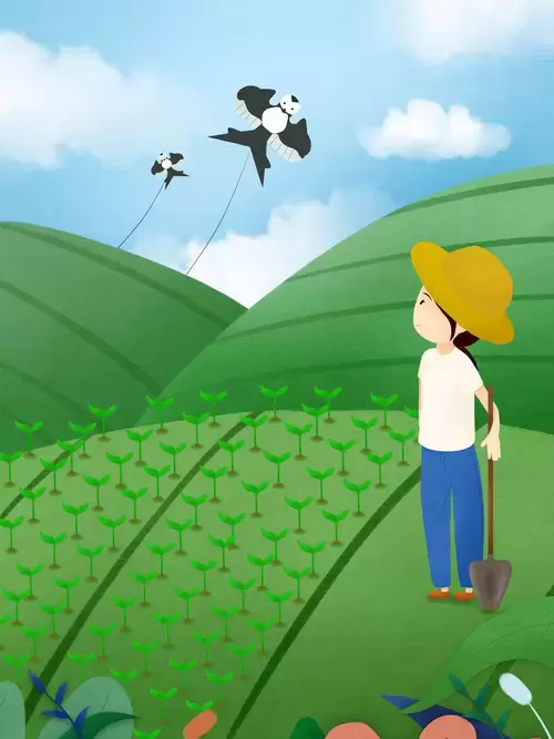 勞動節-農耕的農民伯伯-風箏插圖素材