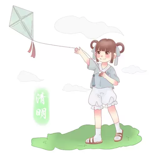 清明節-開心放風箏的小女孩插圖素材