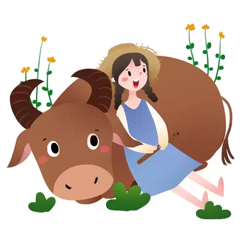 清明節-草帽女孩與她的牛插圖