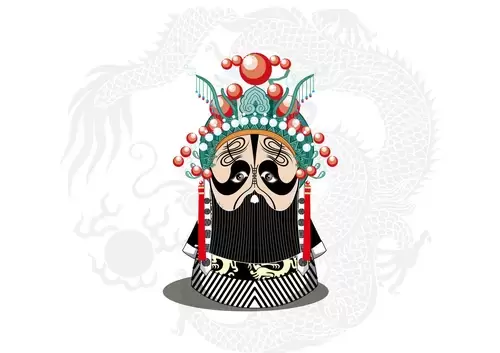京劇臉譜-項羽-霸王別姬-黑團龍蟒插圖素材