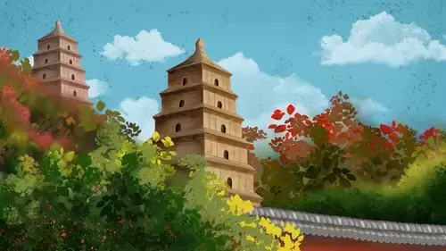 中國古建-古塔插圖素材