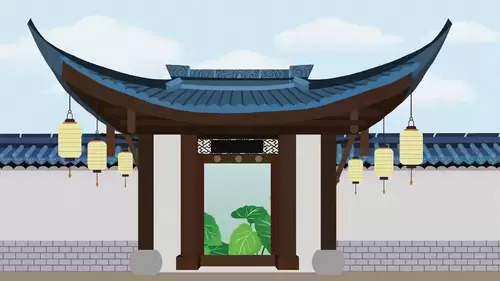 中國古建-古院門臉插圖素材