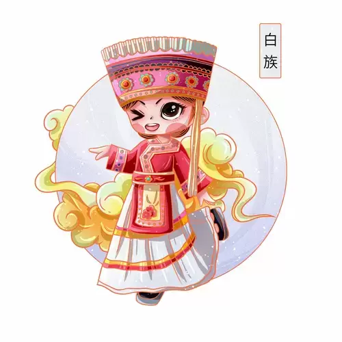 中國56個民族服飾-白族插圖素材