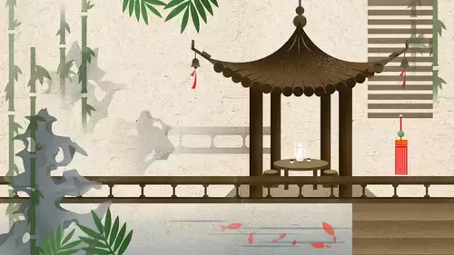 中國古建-古代涼亭插圖素材