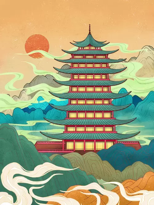 中国著名古建筑-岳陽樓插圖素材