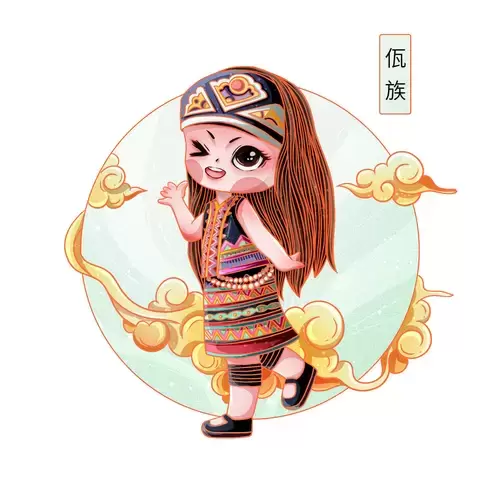 中國56個民族服飾-佤族插圖素材