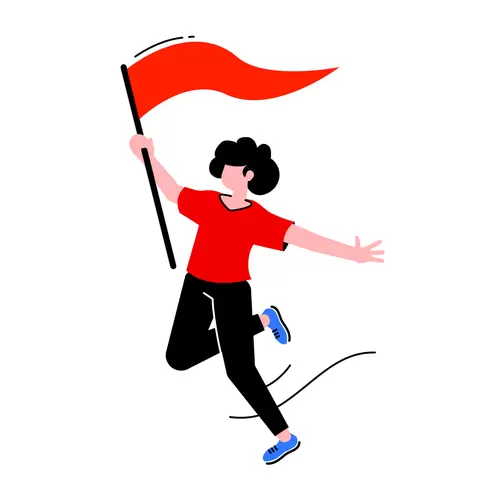 扁平風男女人物-運動-舉旗奔跑插圖