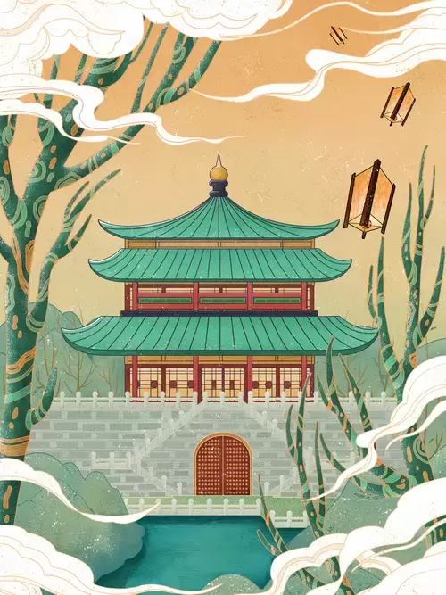 中国著名古建筑-西安鼓樓插圖素材