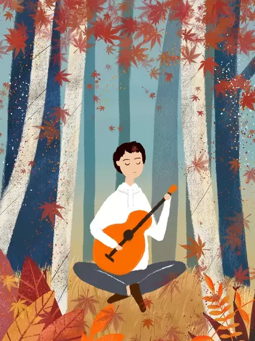 立秋-彈吉他的少年插圖素材