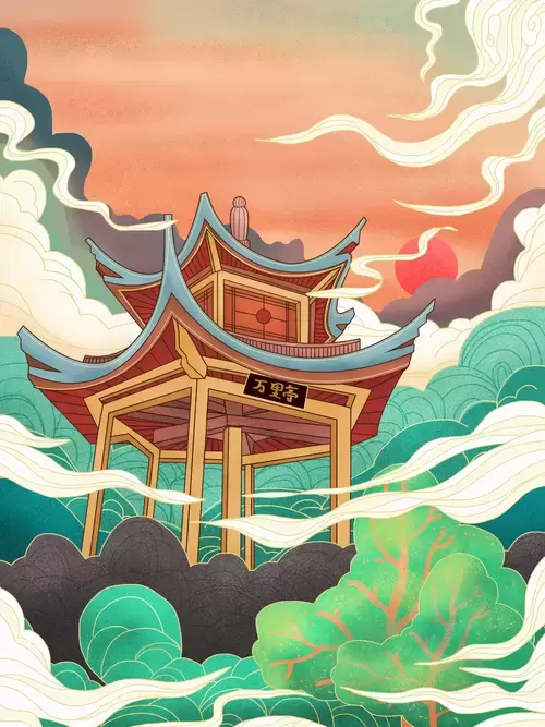 中国著名古建筑-萬里亭插圖素材