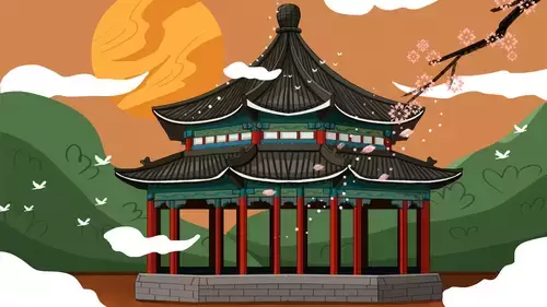 中國古建-古亭插圖素材
