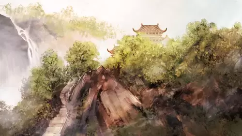 中國古建-山谷樓閣插圖素材