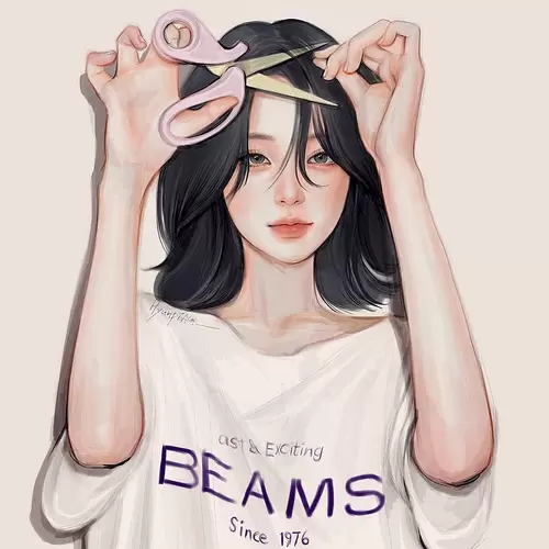 漂亮女孩-剪刀-剪劉海插圖