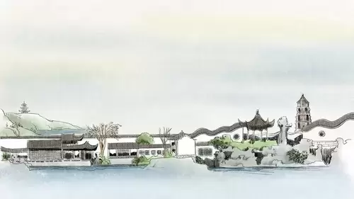 中國著名建築-江南水鄉插圖素材