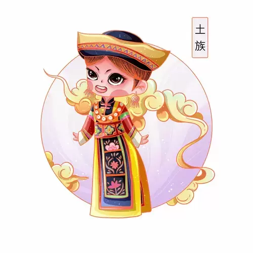 中國56個民族服飾-土族插圖素材