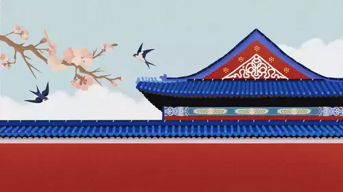 中國古建-古院圍牆插圖素材