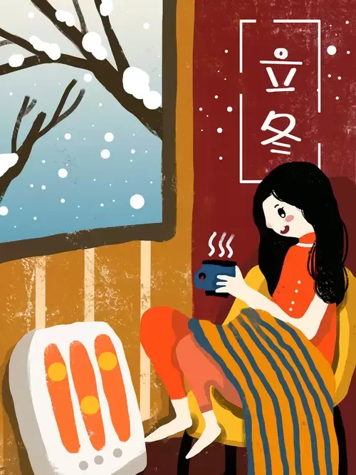 立冬-冬日里的一杯熱咖啡插圖素材