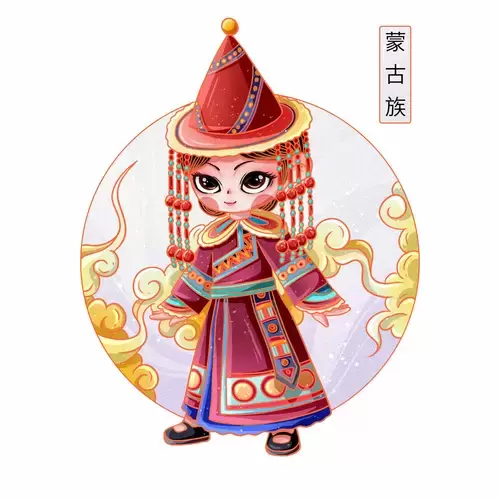 中國56個民族服飾-蒙古族插圖素材