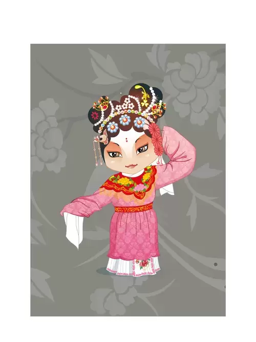 京劇臉譜-紅娘-筒裙插圖素材