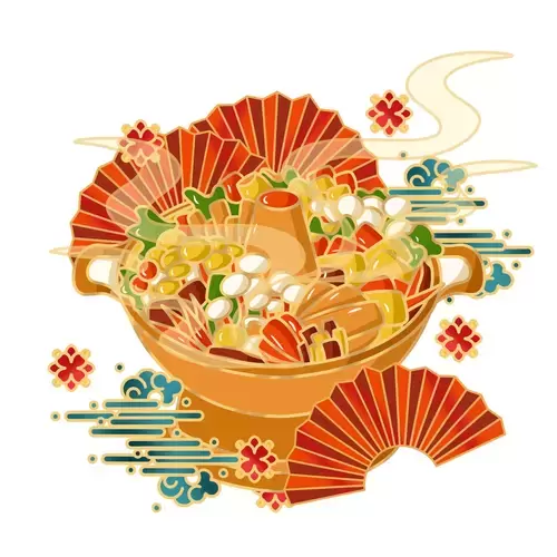 中華美食-火鍋-銅鍋插圖素材