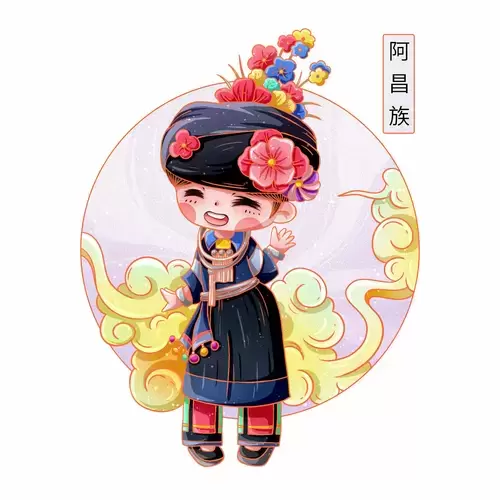 中國56個民族服飾-阿昌族插圖素材