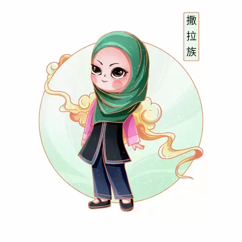 中國56個民族服飾-撒拉族插圖素材