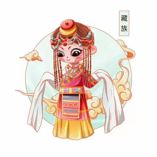 中國56個民族服飾-藏族插圖素材
