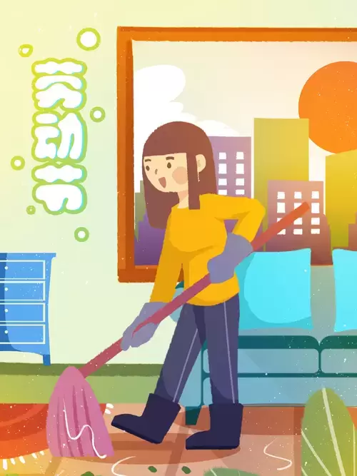 勞動節-拖地-做家務插圖素材
