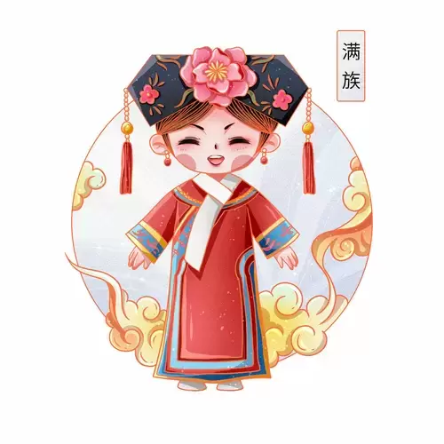 中國56個民族服飾-滿族插圖素材