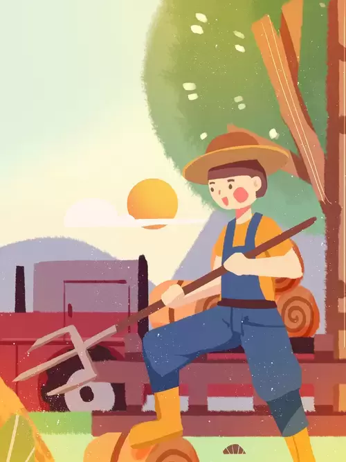 勞動節-田間收莊稼的農民小伙插圖素材