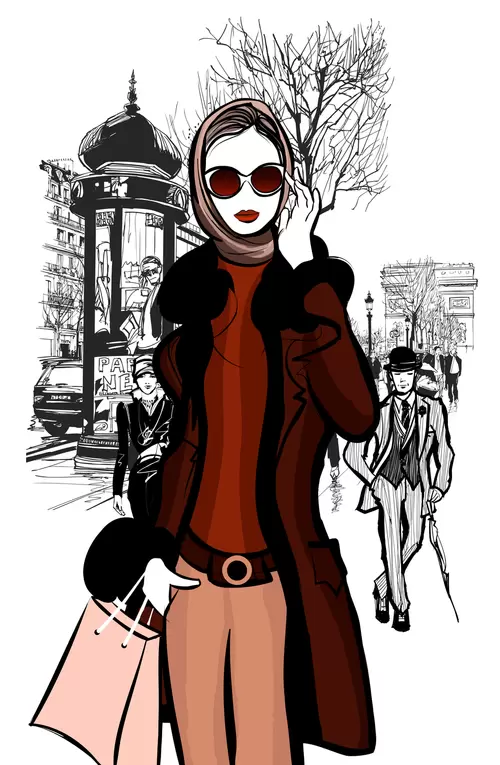 時尚女人-卡通-彩繪插圖素材