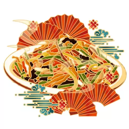 中華美食-炒三絲插圖素材