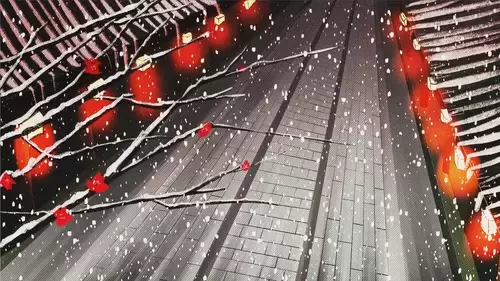 中國古建-古街月夜插圖素材