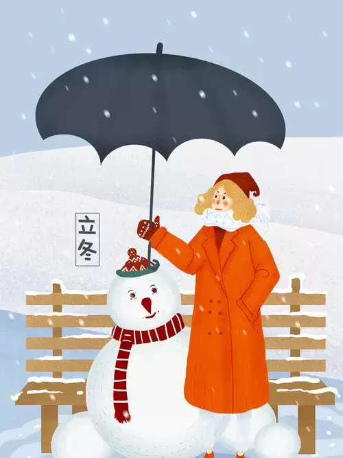 立冬-雪人朋友插圖素材