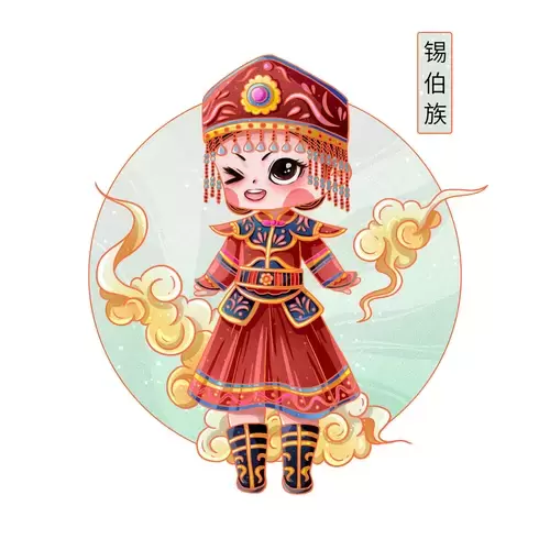 中國56個民族服飾-錫伯族插圖素材