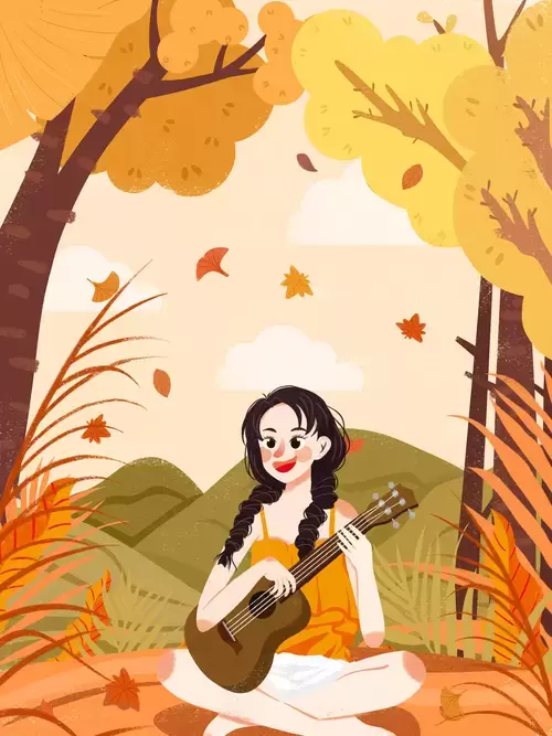 立秋-高歌的吉他女孩插圖素材