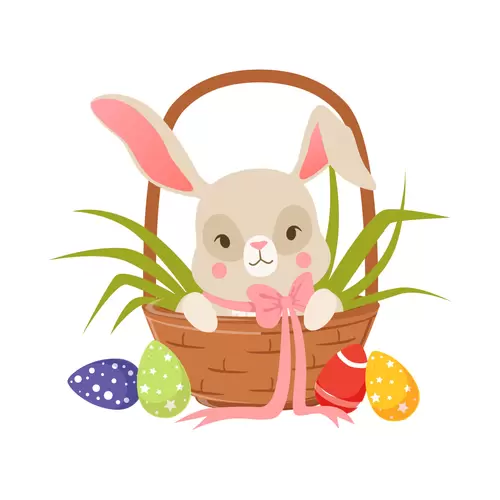 可愛兔子-花籃插圖