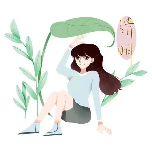 清明節-坐在葉子下的女孩插圖素材