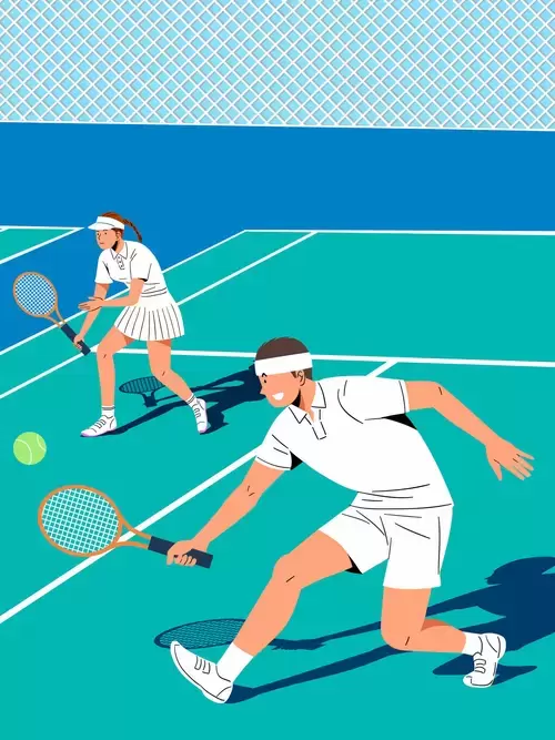 體育運動插圖-雙人打網球插圖