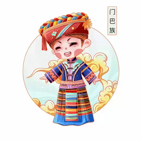 中國56個民族服飾-門巴族插圖素材