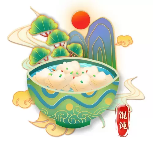 中華美食-餛飩插圖素材